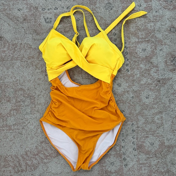 Yellow and Orange Women Swim One Piece swim suit - Picture 7 of 8